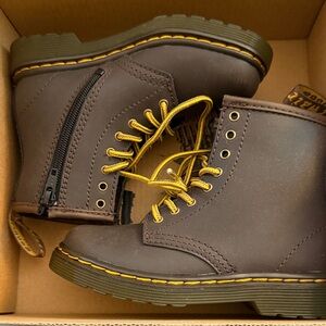 Dr. Martens Kids Brown Boots with Yellow Accents